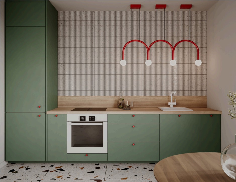 Macaron Green & Oiled Oak Kitchen